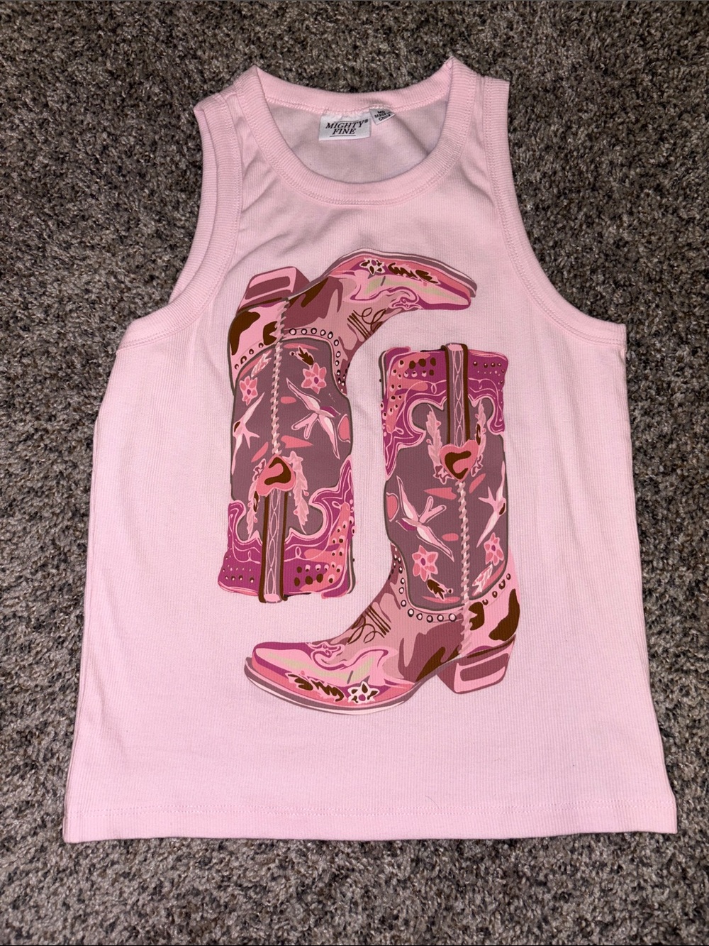 Mighty Fine Pink Graphic Tank with Boot Print